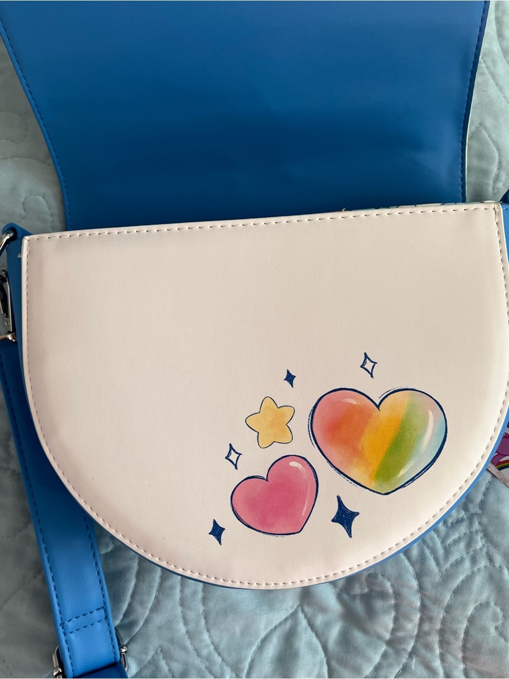 Care Bears White Crossbody Bag with Blue Strap and Rainbow Handle - Picture 8 of 13